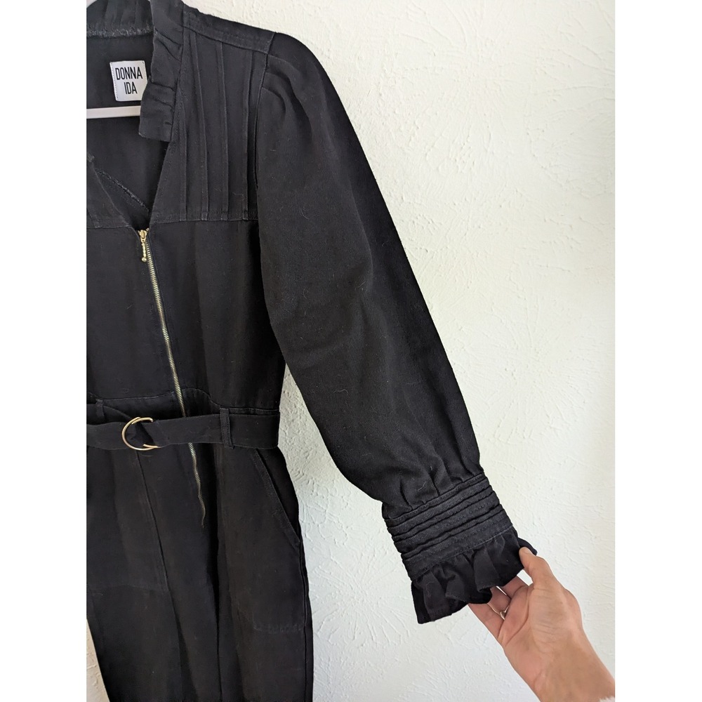 Donna Ida Edna Ruffled Edge Jumpsuit Blackest Size XS Belted Utility - Picture 5 of 11